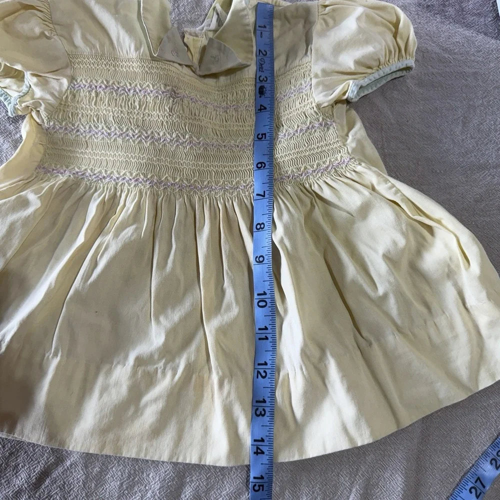 Vtg 50s Nannette Smocked Yellow Toddler Frock Dress Sz 2 Repair Flaws As-Is USA